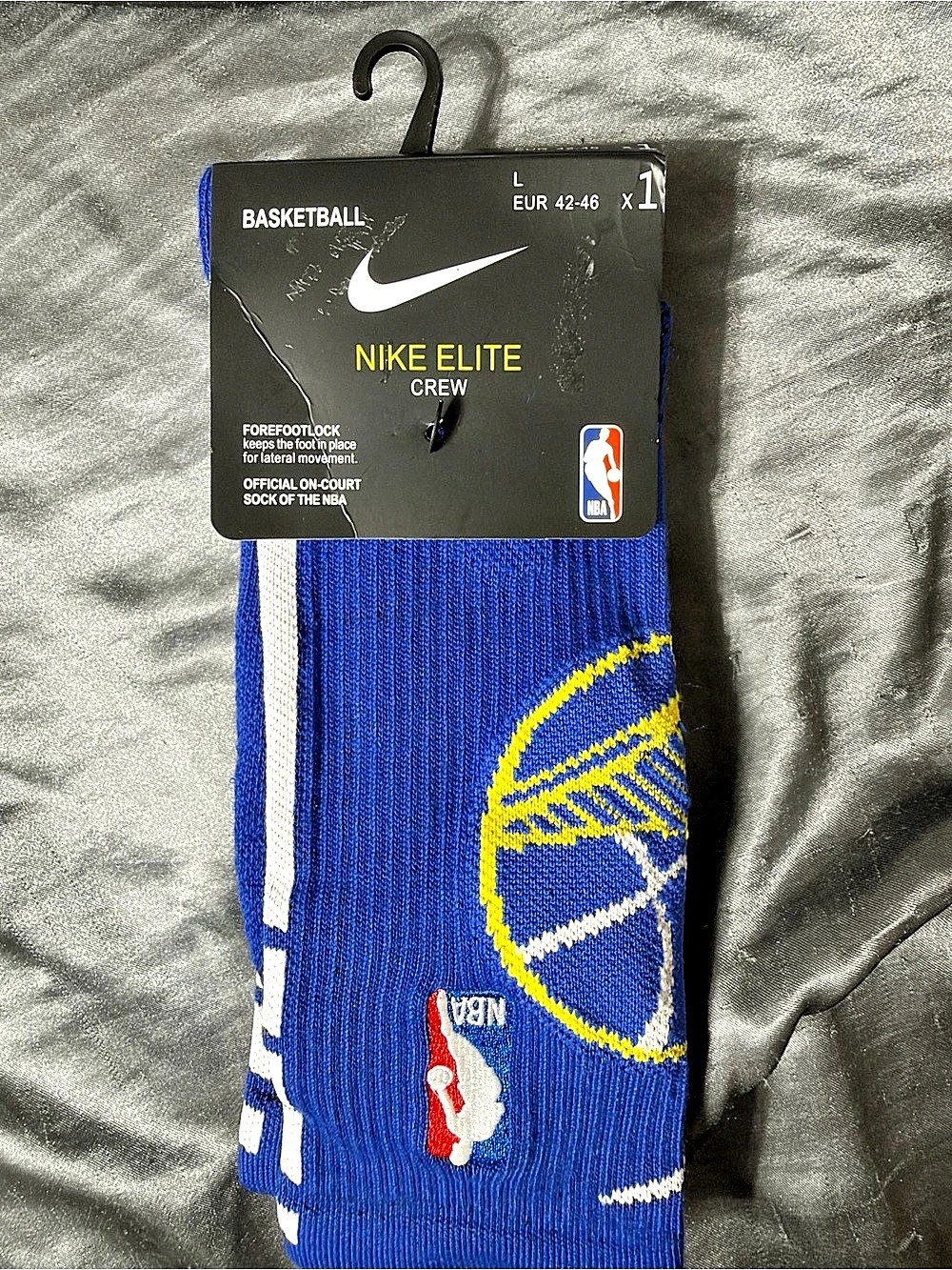 Warriors Nike Elite Crew Basketball Socks Blue & White Large